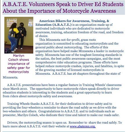 Share the Road Featured in Drivers Training Newsletter