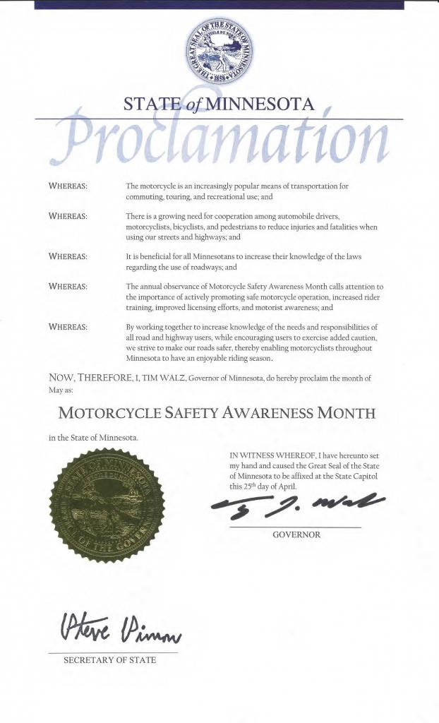 Governor Walz Signs ABATE of MN's Motorcycle Awareness Proclamation