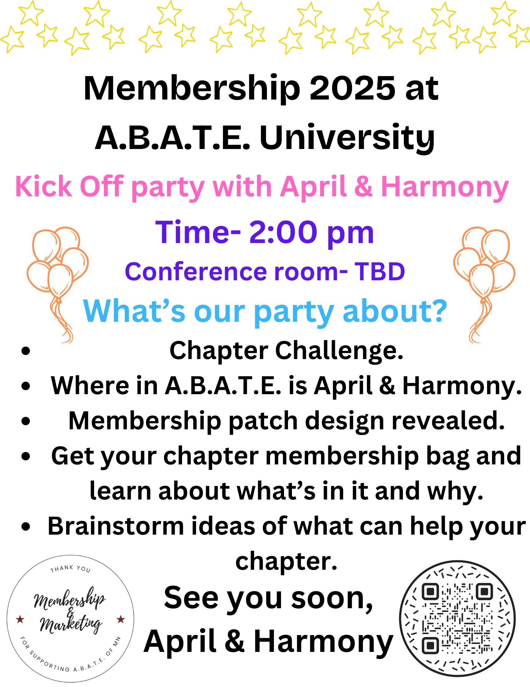 A.B.A.T.E. U Membership Party - April