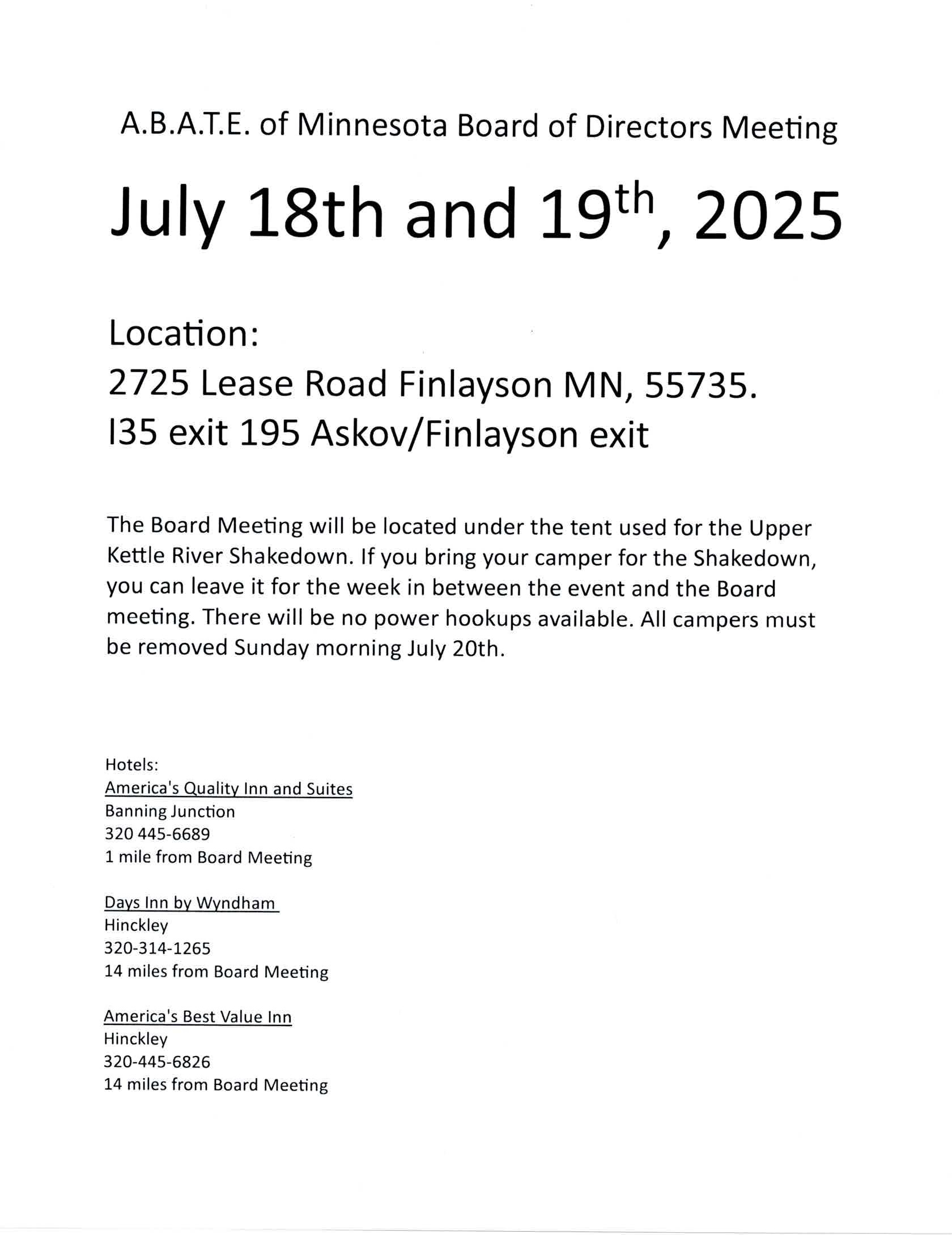 July Board of Directors Meeting